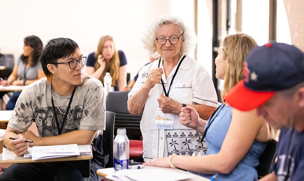 Liz Igra, Holocaust survivor and Founder of Central Valley Holocaust Educators’ Network facilities a workshop on the Role of Media in Mitigating or Perpetuating Hatred at the second annual Summer Institute.